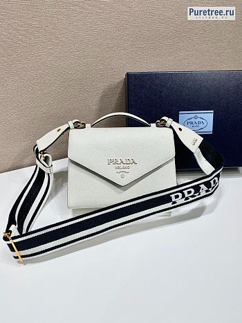PRADA | Monochrome Saffiano Leather Bag White 1BD317 - 21 x 14 x 6.5cm
