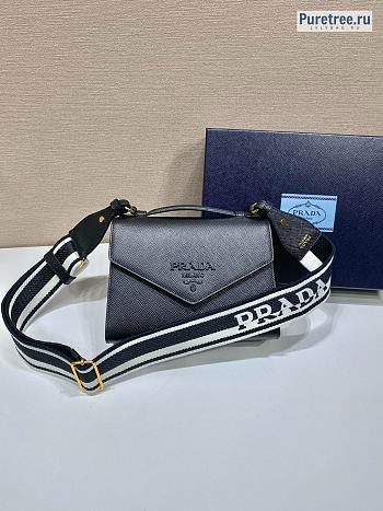 PRADA | Monochrome Saffiano Leather Bag Black 1BD317 - 21 x 14 x 6.5cm