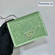 PRADA | Cardholder With Chain And Crystals Green Satin 1MR024 - 11.5 x 8cm - 1