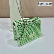PRADA | Cardholder With Chain And Crystals Green Satin 1MR024 - 11.5 x 8cm - 4