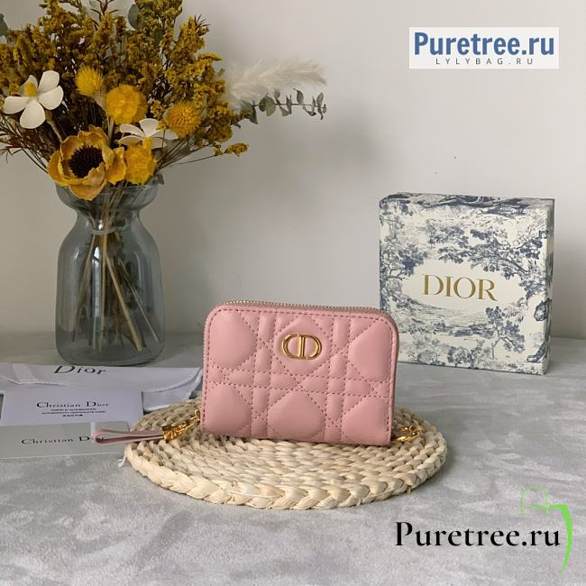 DIOR | Dior Caro Detachable Card Holder Pink Calfskin - 12 x 8.5cm - 1