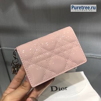 DIOR | Mini Lady Wallet Pink Patent Calfskin - 10 x 7.5 x 2.5cm