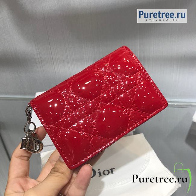 DIOR | Mini Lady Wallet Red Patent Calfskin - 10 x 7.5 x 2.5cm - 1