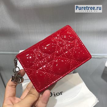 DIOR | Mini Lady Wallet Red Patent Calfskin - 10 x 7.5 x 2.5cm