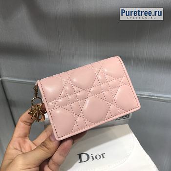 DIOR | Mini Lady Wallet Lambskin Pink - 11 x 8.5 x 3cm