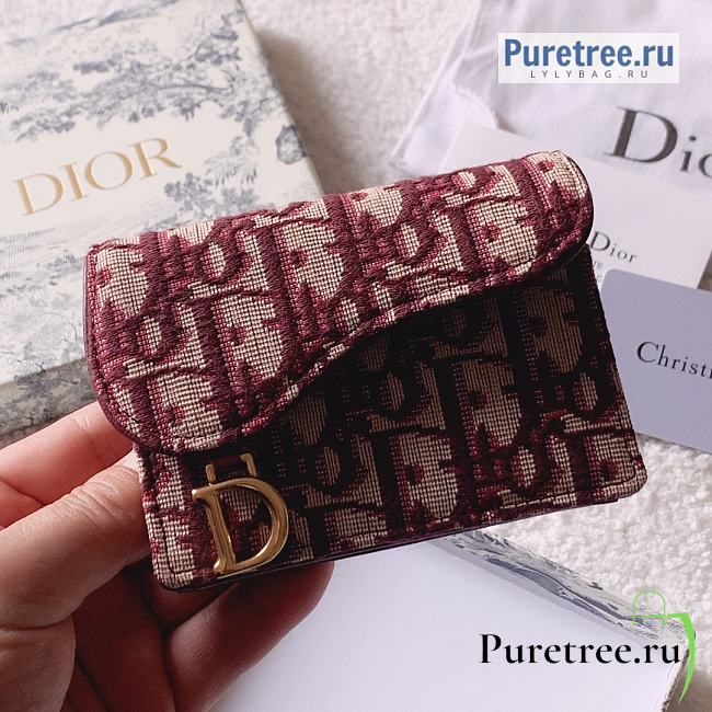 DIOR | Saddle Flap Card Holder Red Oblique Jacquard - 10.5 x 7cm - 1