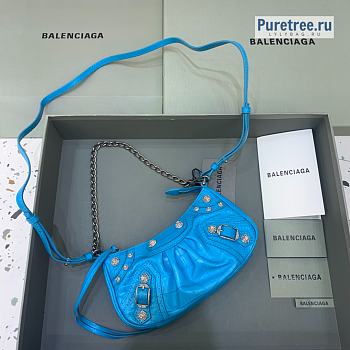 BALENCIAGA | Le Cagole Mini Purse Crocodile Embossed With Chain And Rhinestones In Blue - 20 x 11 x 4cm