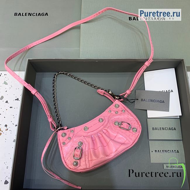 BALENCIAGA | Le Cagole Mini Purse Crocodile Embossed With Chain And Rhinestones In Pink - 20 x 11 x 4cm - 1