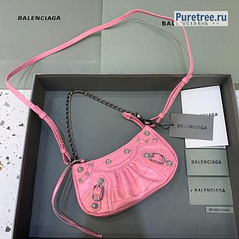 BALENCIAGA | Le Cagole Mini Purse Crocodile Embossed With Chain And Rhinestones In Pink - 20 x 11 x 4cm