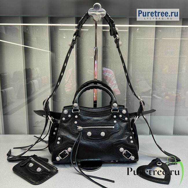 BALENCIAGA | Neo Cagole XS Handbag With Rhinestones In Black - 26 x 10 x 17cm - 1
