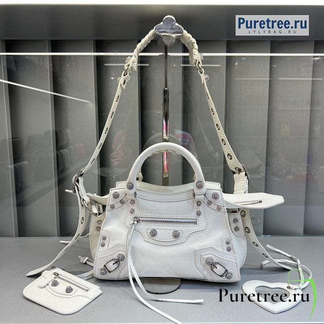 BALENCIAGA | Neo Cagole XS Handbag With Rhinestones In White - 26 x 10 x 17cm - 1
