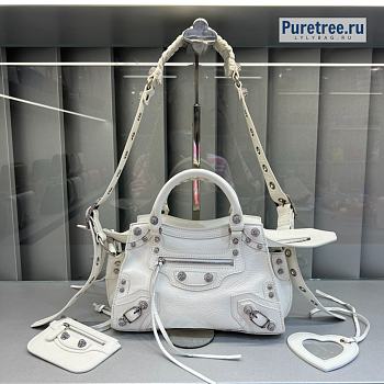BALENCIAGA | Neo Cagole XS Handbag With Rhinestones In White - 26 x 10 x 17cm