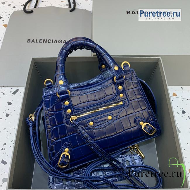 BALENCIAGA | Neo Classic Mini Handbag Crocodile Embossed In Navy Blue - 22 x 9 x 14.5cm - 1