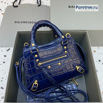 BALENCIAGA | Neo Classic Mini Handbag Crocodile Embossed In Navy Blue - 22 x 9 x 14.5cm