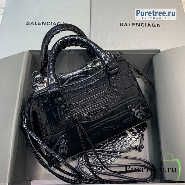 BALENCIAGA | Neo Classic Mini Handbag Crocodile Embossed All Black - 22 x 9 x 14.5cm - 1