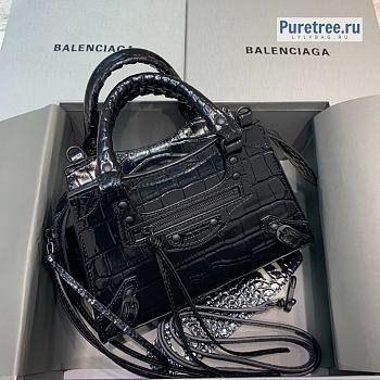 BALENCIAGA | Neo Classic Mini Handbag Crocodile Embossed All Black - 22 x 9 x 14.5cm