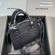 BALENCIAGA | Neo Classic Mini Handbag Crocodile Embossed Silver Hardware In Black - 22 x 9 x 14.5cm - 5
