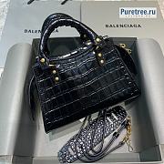 BALENCIAGA | Neo Classic Mini Handbag Crocodile Embossed Gold Hardware In Black - 22 x 9 x 14.5cm - 5