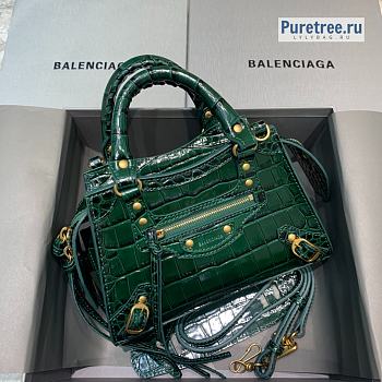 BALENCIAGA | Neo Classic Mini Handbag Crocodile Embossed In Green - 22 x 9 x 14.5cm
