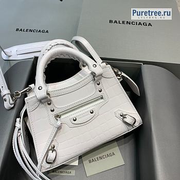 BALENCIAGA | Neo Classic Mini Handbag Crocodile Embossed In White - 22 x 9 x 14.5cm
