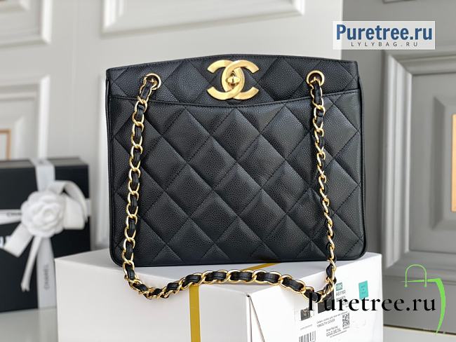 CHANEL | Tote Bag Black Grained Calfskin - 28 x 9 x 23cm - 1