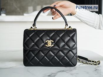 CHANEL | 22 Flap Bag With Top Handle Black Lambskin A92236 - 25cm