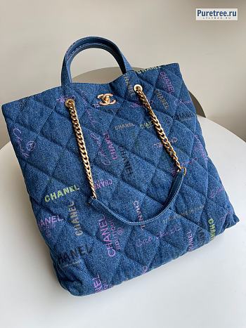CHANEL | Maxi Shopping Bag Blue Printed Denim AS3128 - 43 x 51 x 3cm