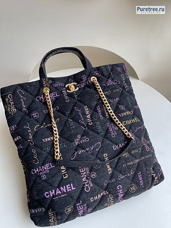 CHANEL | Maxi Shopping Bag Black Printed Denim AS3128 - 43 x 51 x 3cm