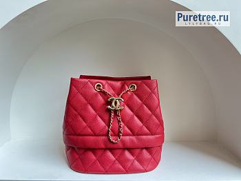 CHANEL |  Rolled Up Drawstring Bucket Bag Red Grained Calfskin - 20cm