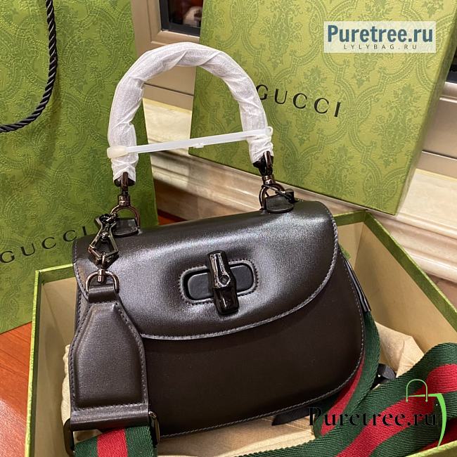 GUCCI | Bamboo 1947 Small Top Handle Bag ‎Black Leather 675797 - 21 x 15 x 7cm - 1