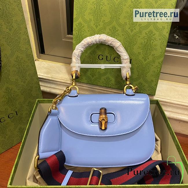 GUCCI | Bamboo 1947 Small Top Handle Bag ‎Blue Leather 675797 - 21 x 15 x 7cm - 1