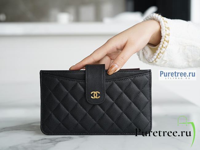 CHANEL | Classic Pouch With Holder Card Black Caviar 661605 -  20 x 12cm - 1