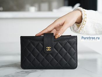 CHANEL | Classic Pouch With Holder Card Black Caviar 661605 -  20 x 12cm