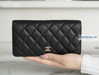 CHANEL | Flap Wallet In Black Lambskin - 18 x 9.5 x 3cm