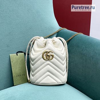 GUCCI | GG Marmont Mini Bucket Bag White Leather ‎575163 - 19 x 17 x 10.5cm
