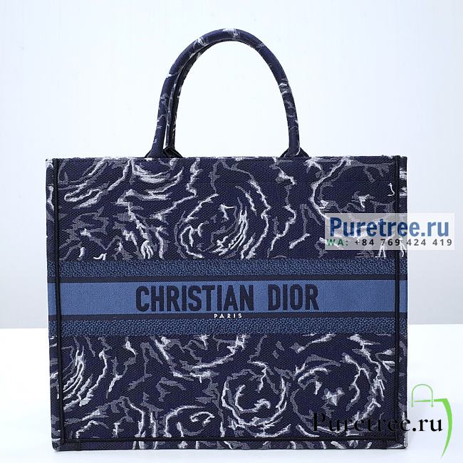 DIOR | Large Book Tote Blue Dior Roses Embroidery - 42cm - 1