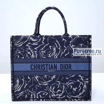 DIOR | Large Book Tote Blue Dior Roses Embroidery - 42cm