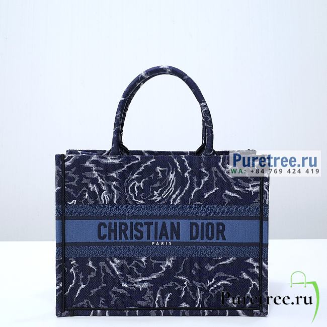 DIOR | Medium Book Tote Blue Dior Roses Embroidery - 36cm - 1