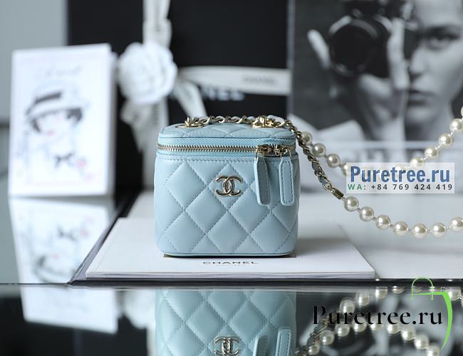 CHANEL | Small Vanity With Pearl Chain Blue Lambskin - 8.5 x 11 x 7cm - 1