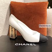 CHANEL | Egyptian Hieroglyphic Heels White Leather - 8.5cm - 1