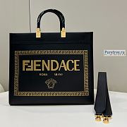 FENDI | Sunshine Medium Fendace Printed Black Leather Logo Shopper - 31 x 17 x 35cm - 1