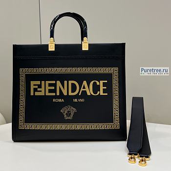 FENDI | Sunshine Medium Fendace Printed Black Leather Logo Shopper - 31 x 17 x 35cm