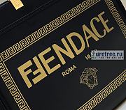 FENDI | Sunshine Medium Fendace Printed Black Leather Logo Shopper - 31 x 17 x 35cm - 3