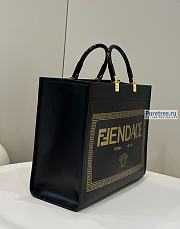 FENDI | Sunshine Medium Fendace Printed Black Leather Logo Shopper - 31 x 17 x 35cm - 4