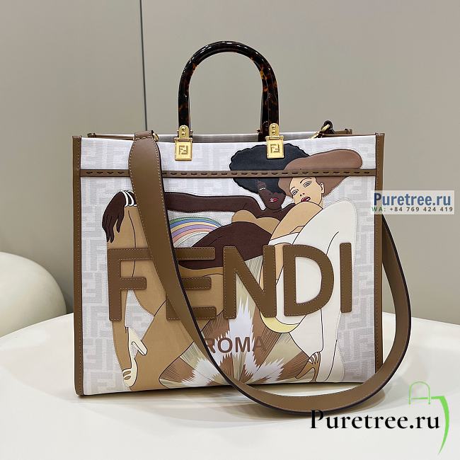 FENDI | Sunshine Medium FF White Glazed Fabric Shopper With Inlay - 31 x 17 x 35cm - 1