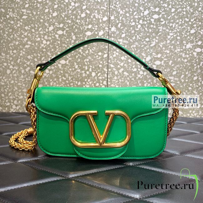 VALENTINO | Locò Small Shoulder Bag In Green Calfskin - 20 x 11 x 5cm - 1