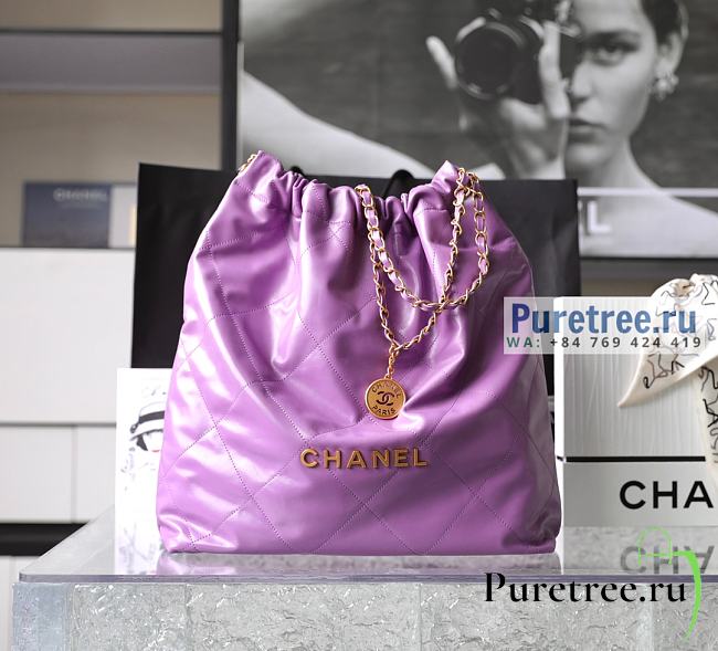 CHANEL | 22 Large Handbag Purple Shiny Calfskin & Gold Metal - 48 x 45 x 10cm - 1