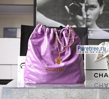 CHANEL | 22 Large Handbag Purple Shiny Calfskin & Gold Metal - 48 x 45 x 10cm