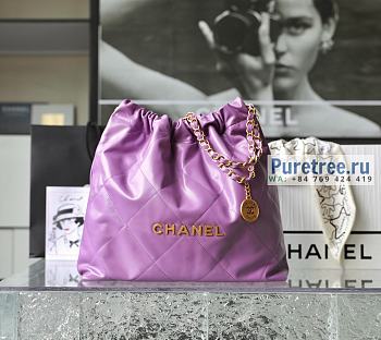 CHANEL | 22 Medium Handbag Pink Shiny Calfskin & Gold Metal - 38 x 42 x 8cm