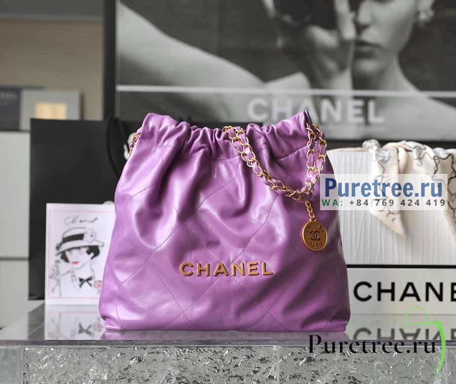 CHANEL  22 Small Handbag Purple Shiny Calfskin & Gold Metal - 35 x 37 x  7cm 